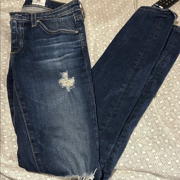 AG Adriano Goldschmied Distressed Dark Blue Skinny Jeans - 26R